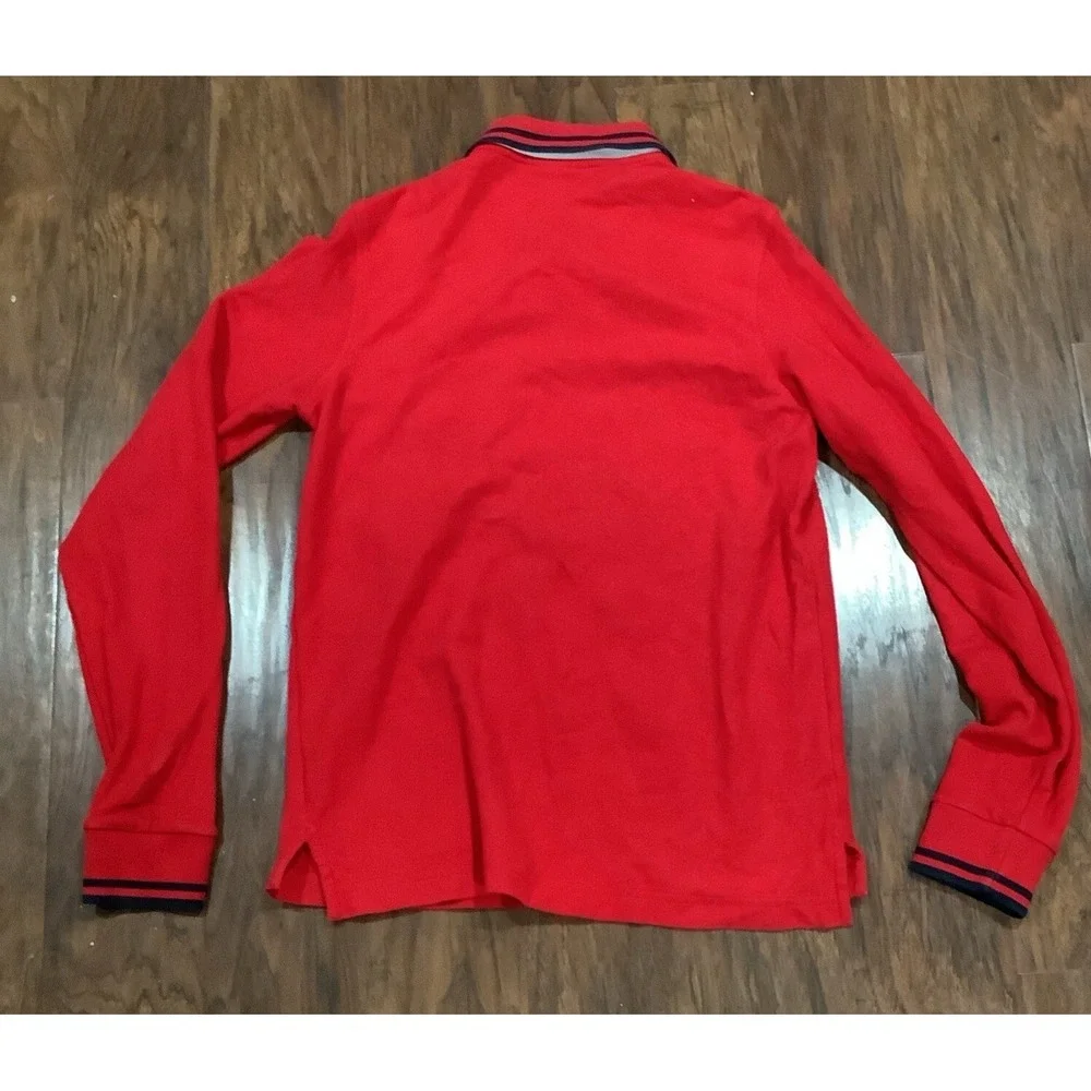 Psycho Bunny Shirt Mens 3 Red Polo Long Sleeve Tipped Pima Cotton